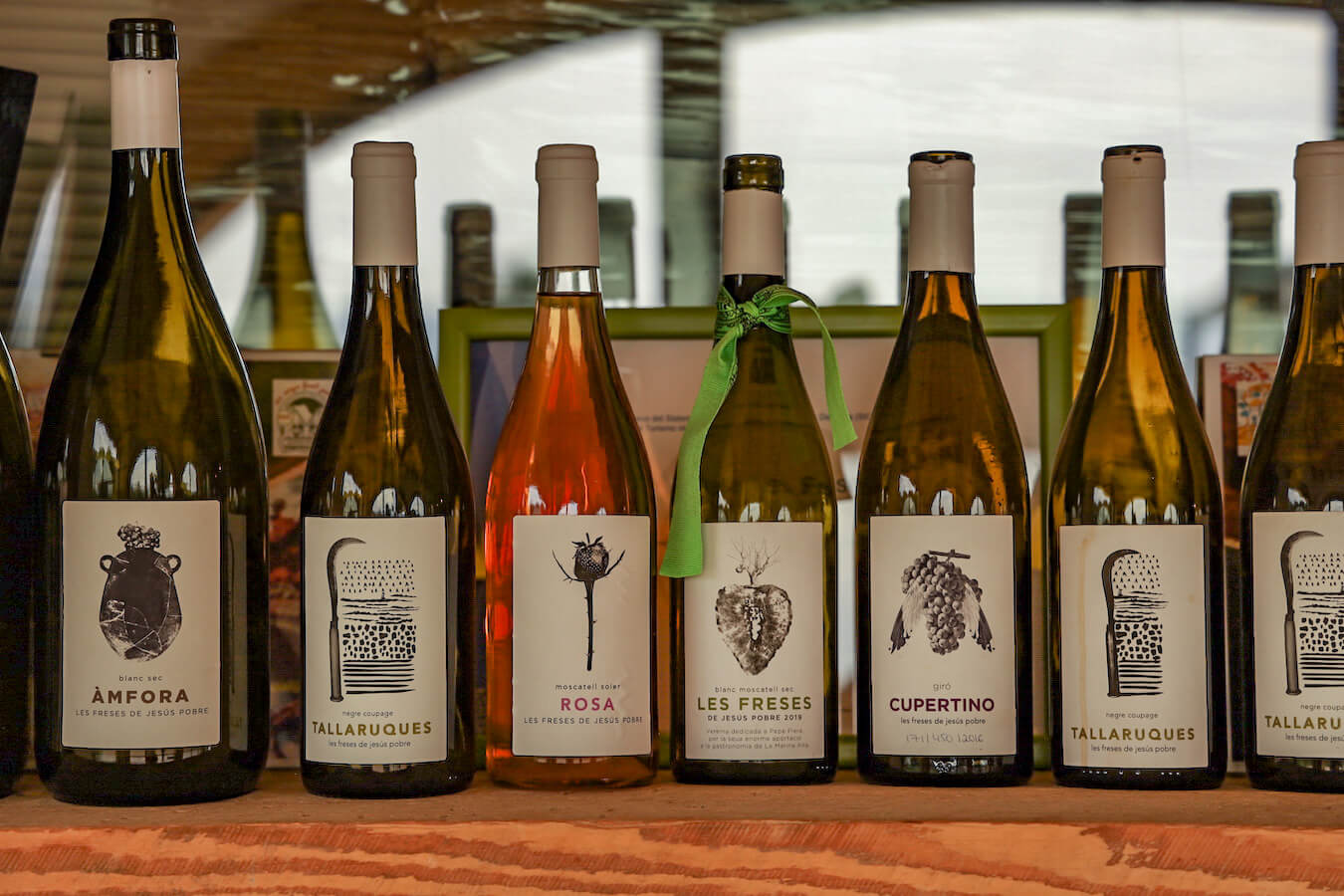 A selection of Les Freses wine bottles, after a winery tasting and vineyard tour in Javea / Xabia - Spain.