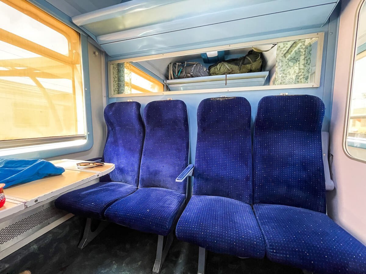 The seats on the train ONCF between Marrakech and Fes in Morocco