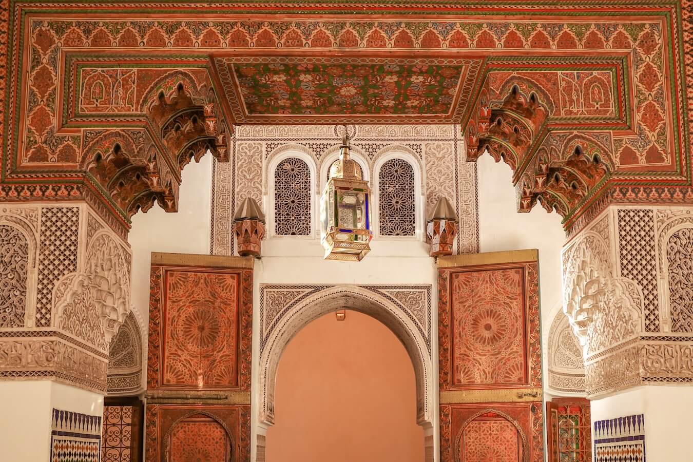 A detailed archway in the Bahia Palace of Marrakech, Morocco