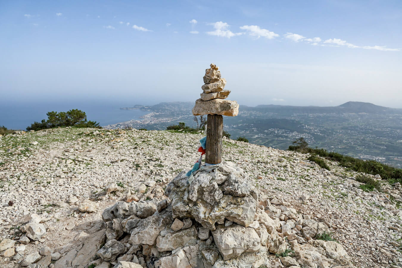 The incredible panoramic view and structure marking the summit of Montgo in the Natural Park in Javea, Spain