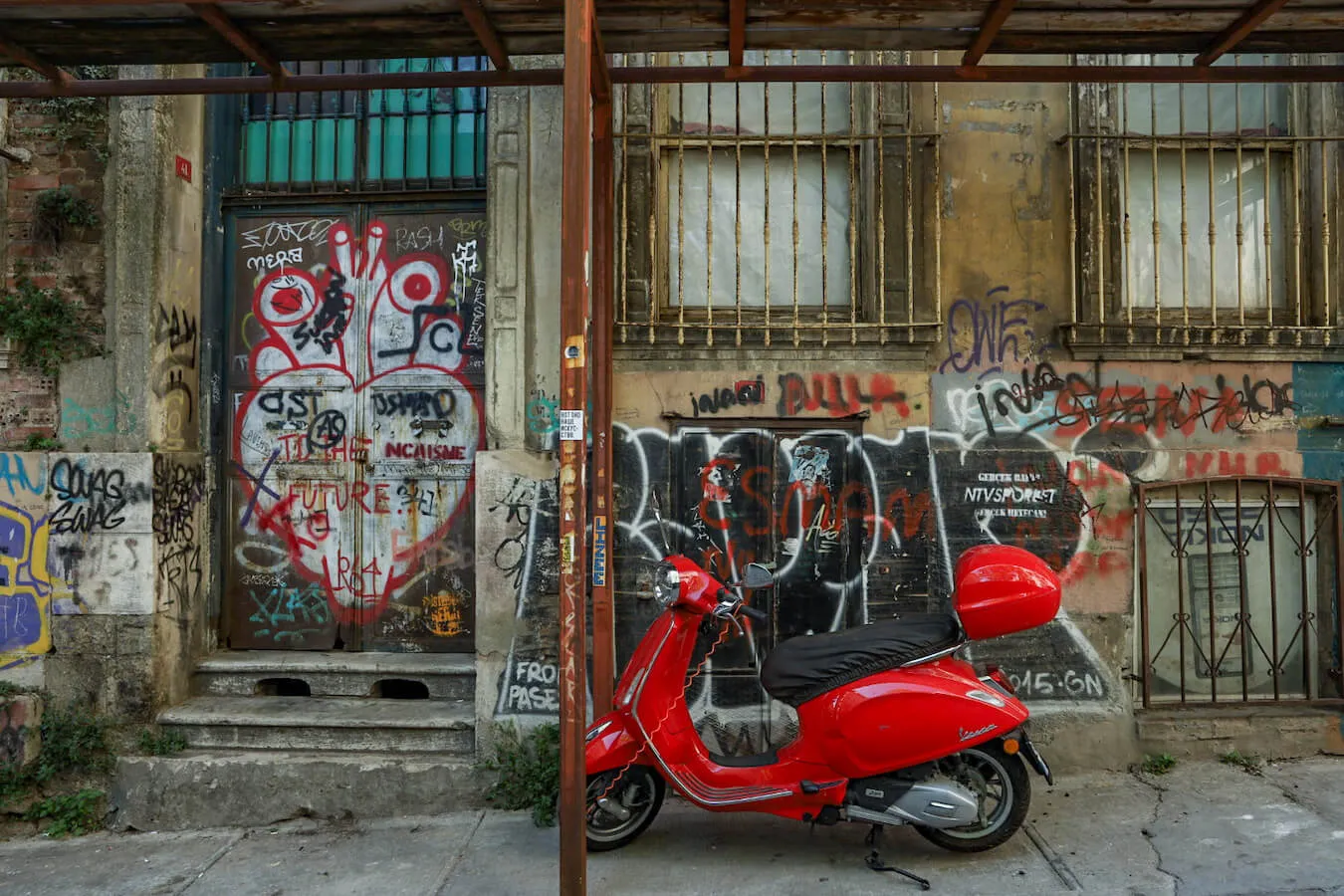 Scooter parking on the road side in Istanbul Turkey