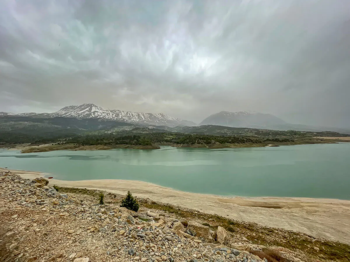 Mountains and a lake in the clouds on a road trip in Turkey