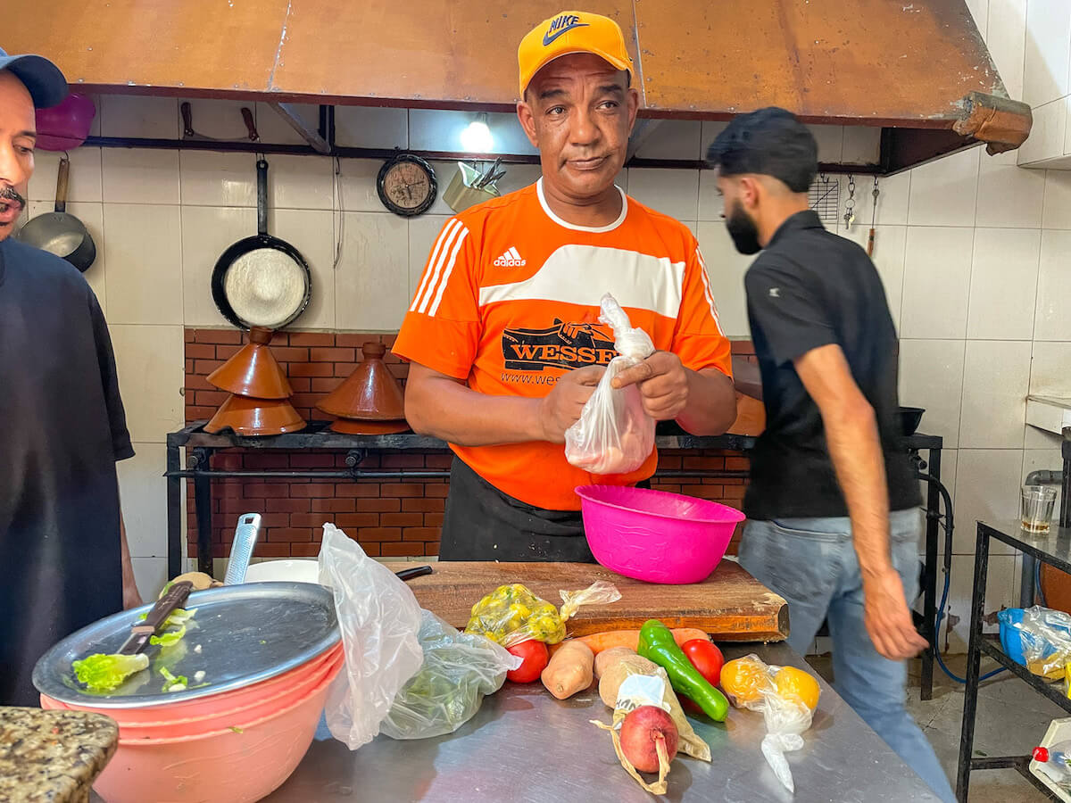 The kitchen staff in a Moroccan kitchen in Essaouira