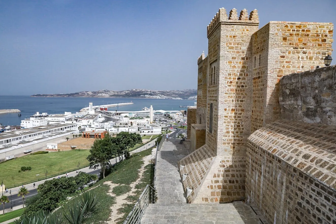 Views of the Kasbah Wall and Bab al Bahr at the Tangier port in Morocco.  Just one of the top things to do and places to visit in Tangier
