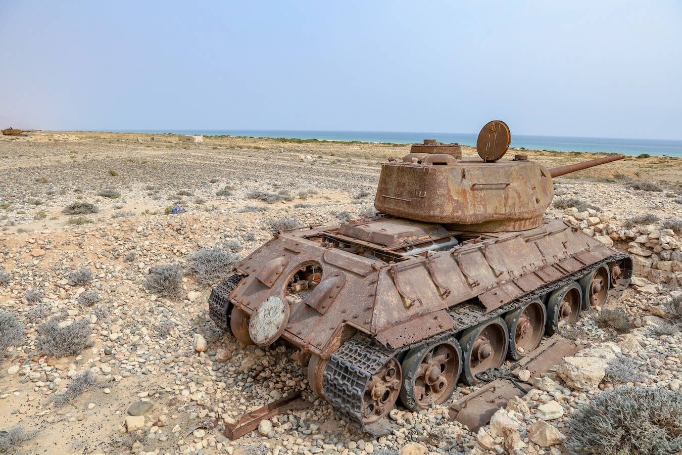 Tank on the side of the road in Socotra island makes you question if it is safe to travel to this island.