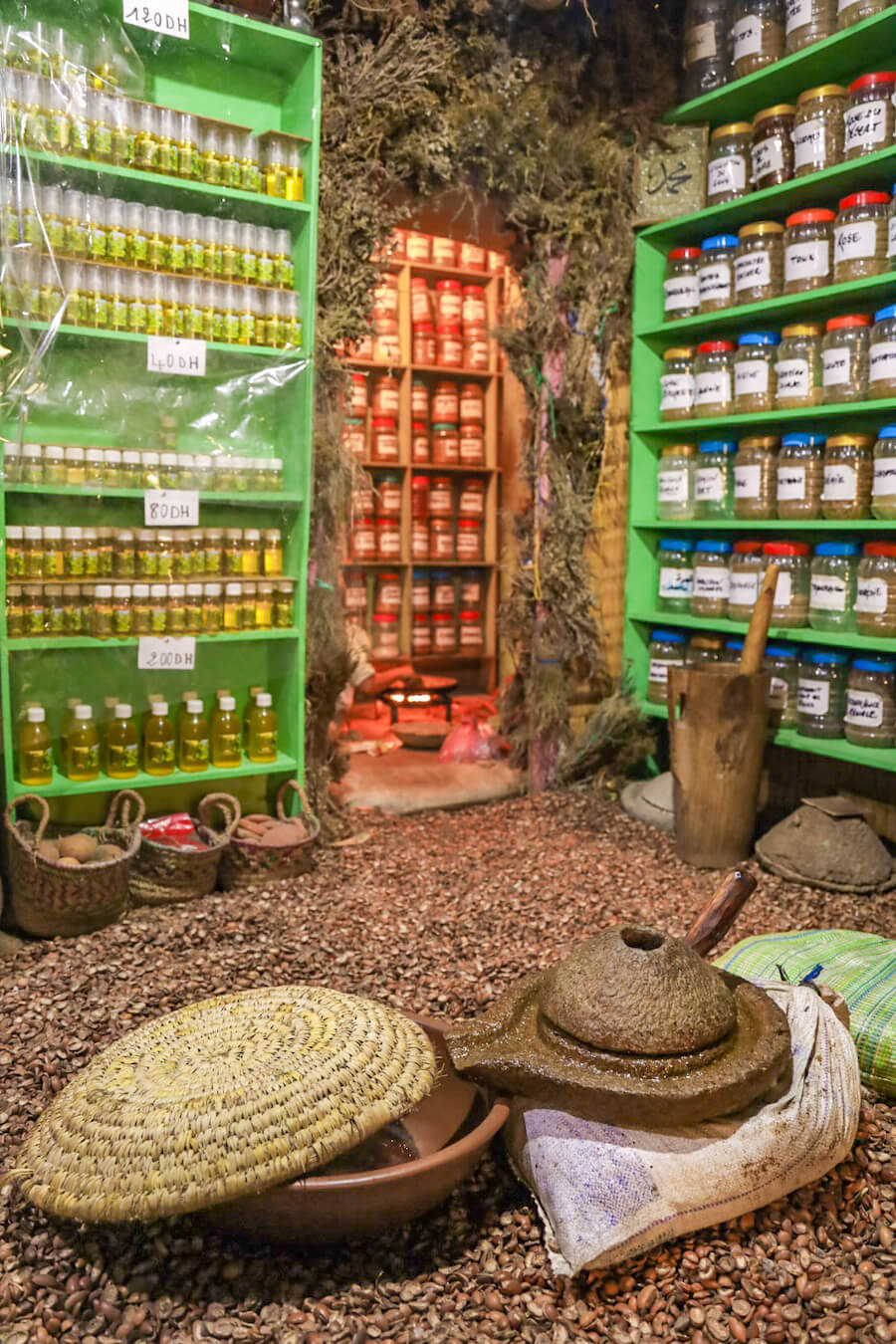 Argan oil is made on a rock in a shop in Morocco - the oil is used for local hammam.