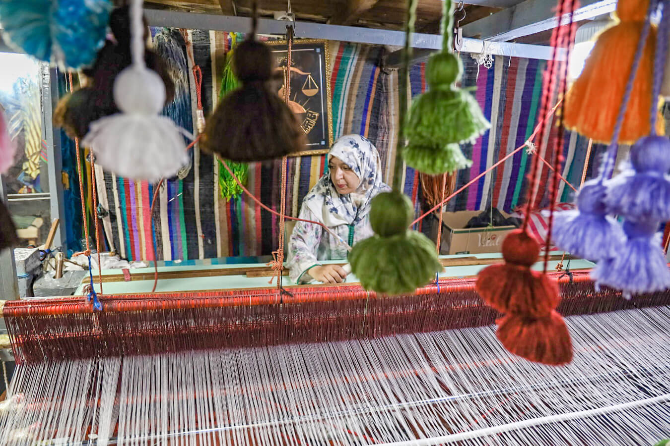 Hanan Tissage blanket shop in the middle of the medina in Essaouira.