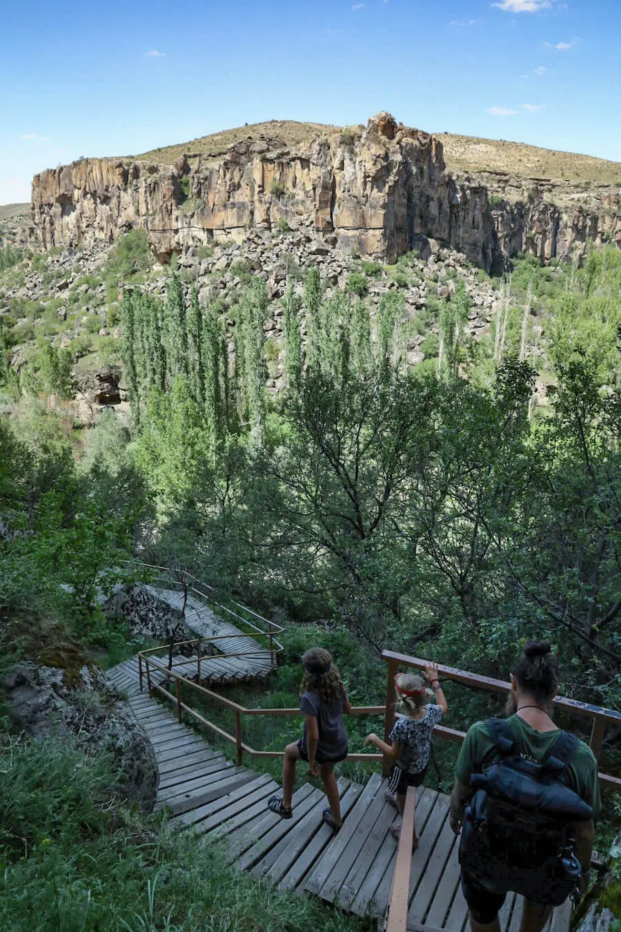 Views over Ihlara Valley and a rickety bridge - this is a popular thing to do on the Cappadocia Green Tour.