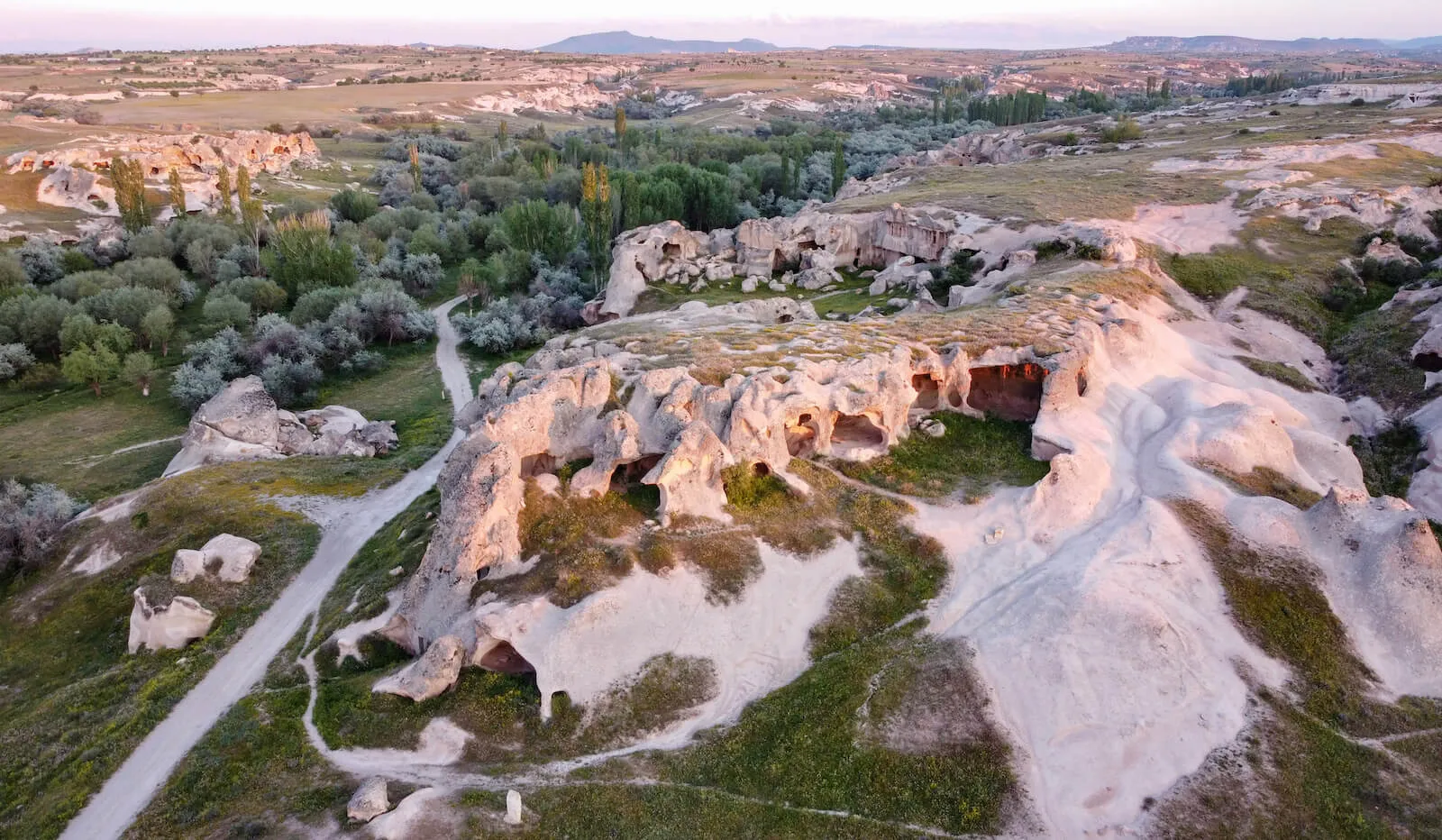 The Acik Saray Open Air Museum in Cappadocia photographed from a drone.
