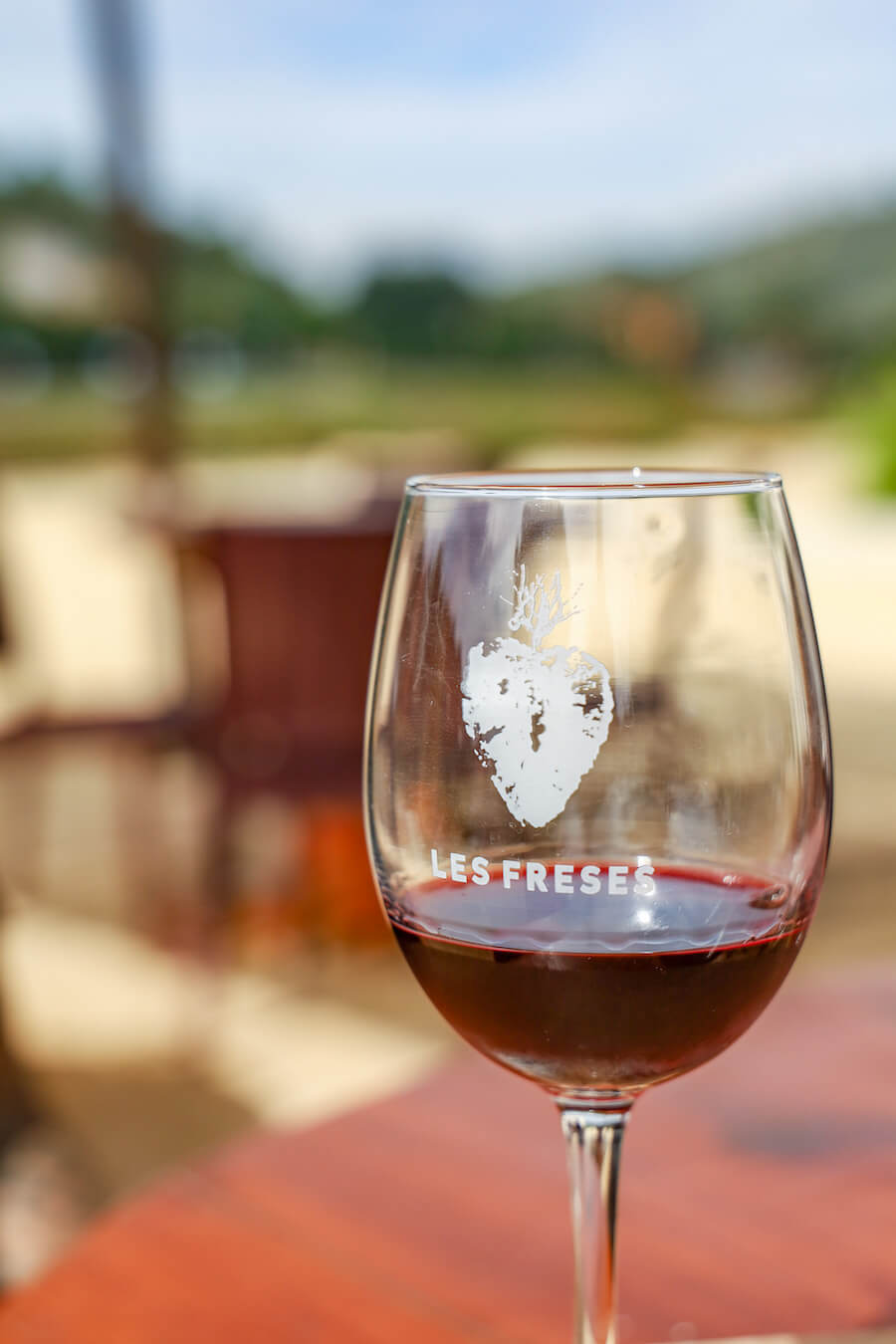 A glass of red wine in Las Freses Cellar - a visit to the vineyard is one of the best things to do in Javea