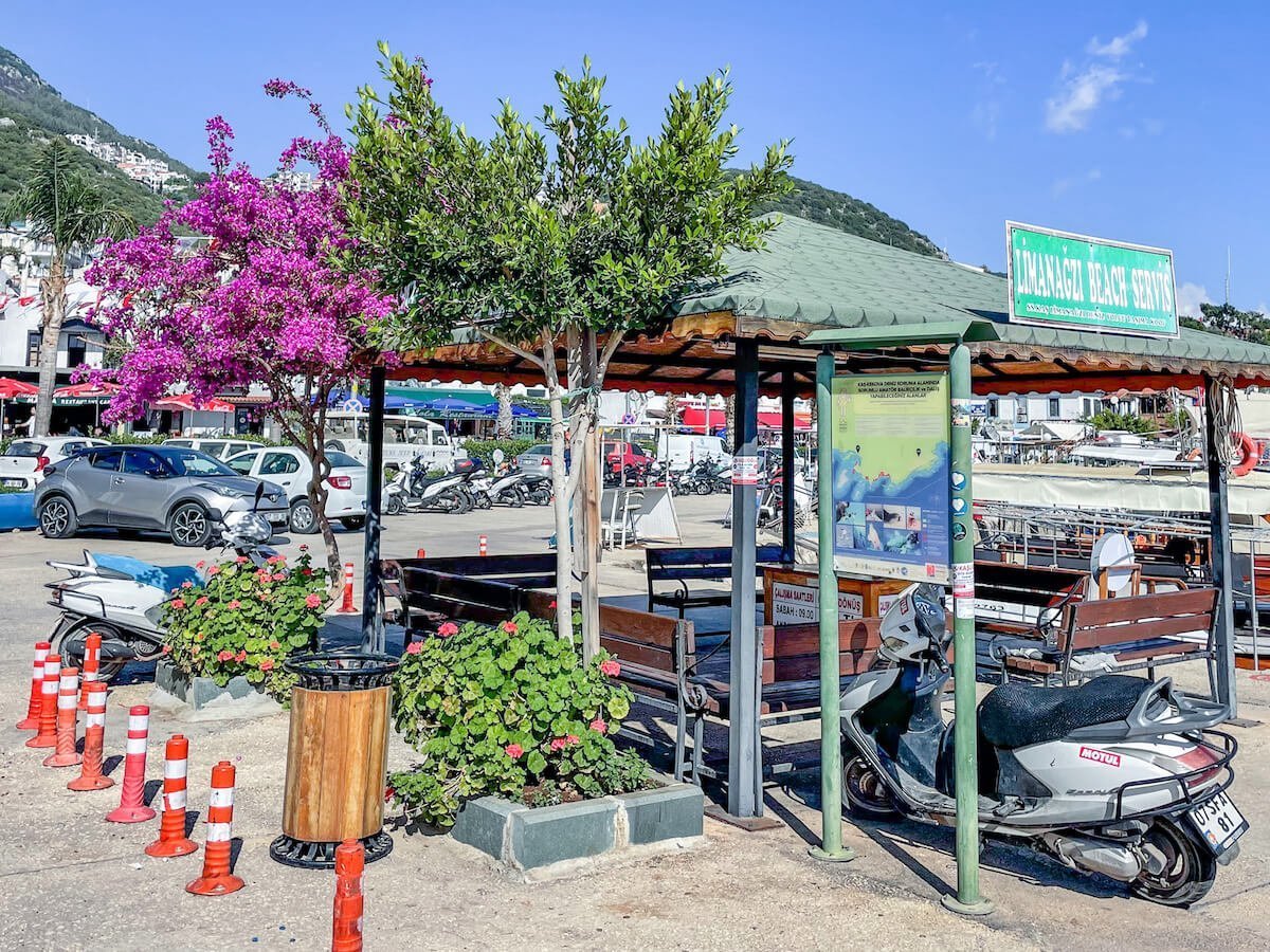 The water taxi booking depot to get to Limanağzı beaches in Kas.