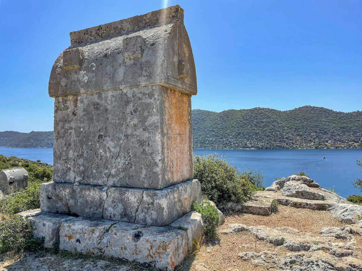 The view towards Kekova Island from tomb in Simena (Kalekoy) village.