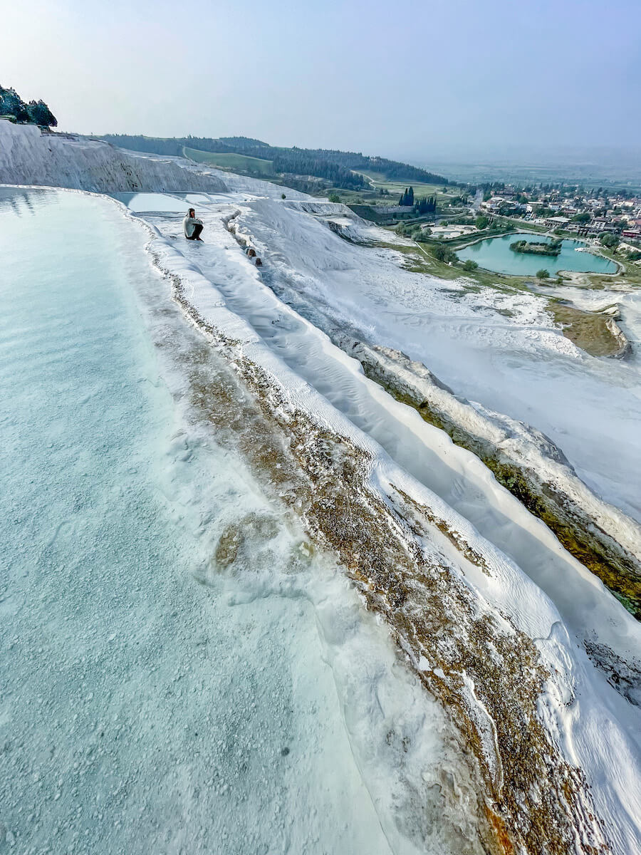 The impressive view from the travertine terraces of Pamukkale in Turkey
