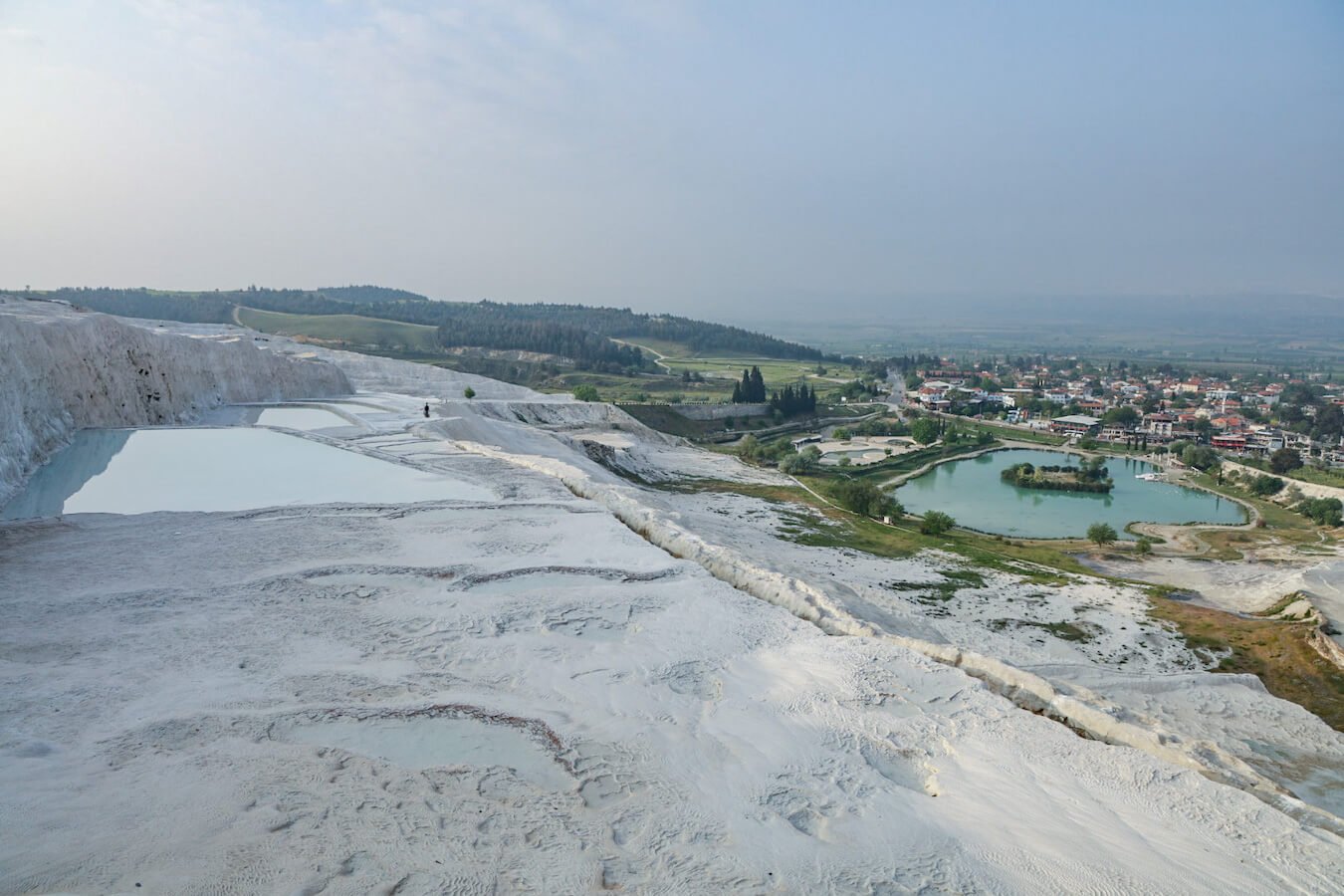 The view of Pamukkale from the travertine terraces.. a bucket list thing to do in Turkey