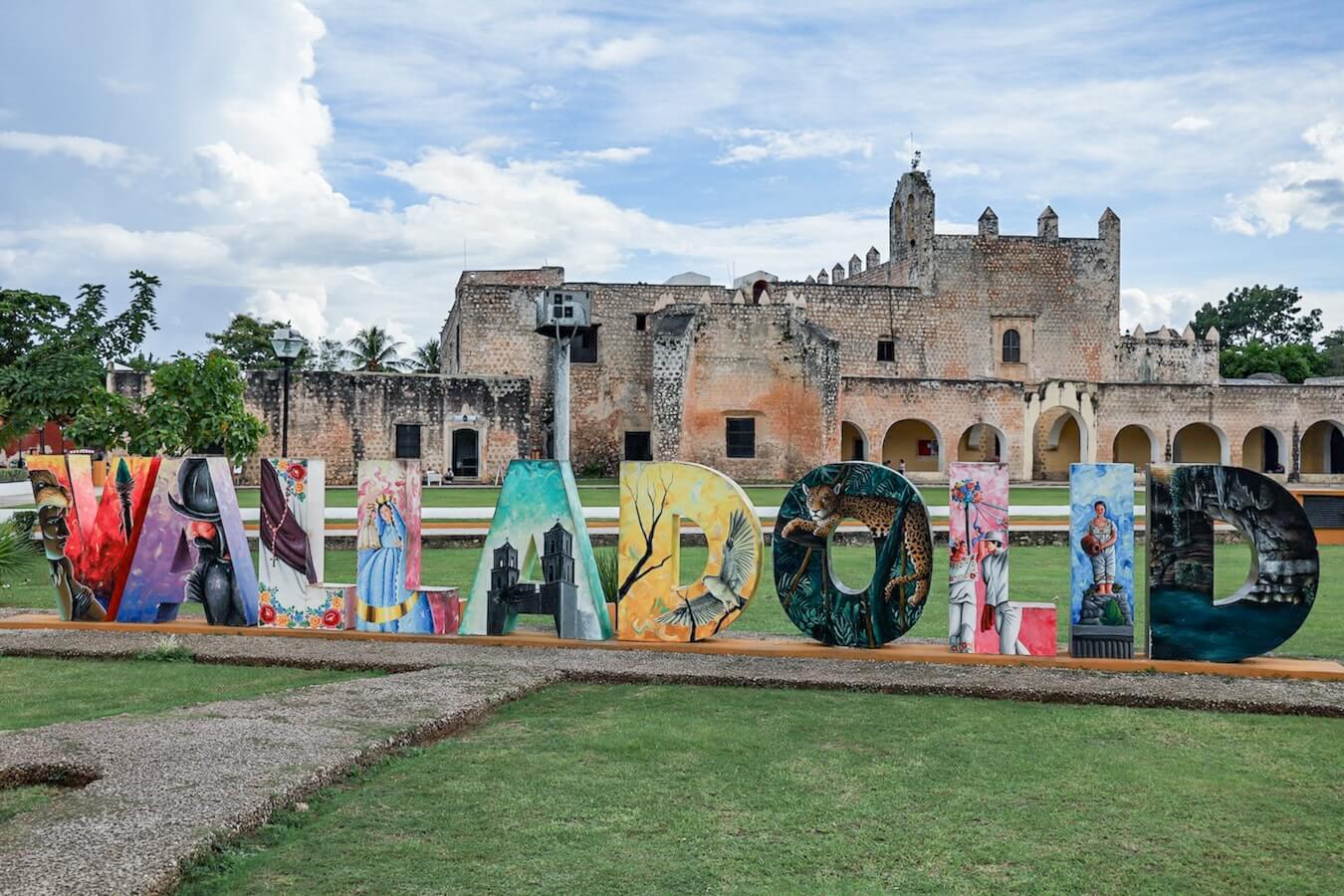 The Valladolid sign in Mexico in front of Convento de San Bernardino de Siena - one of the quintessential places to visit and things to do in Valladolid.