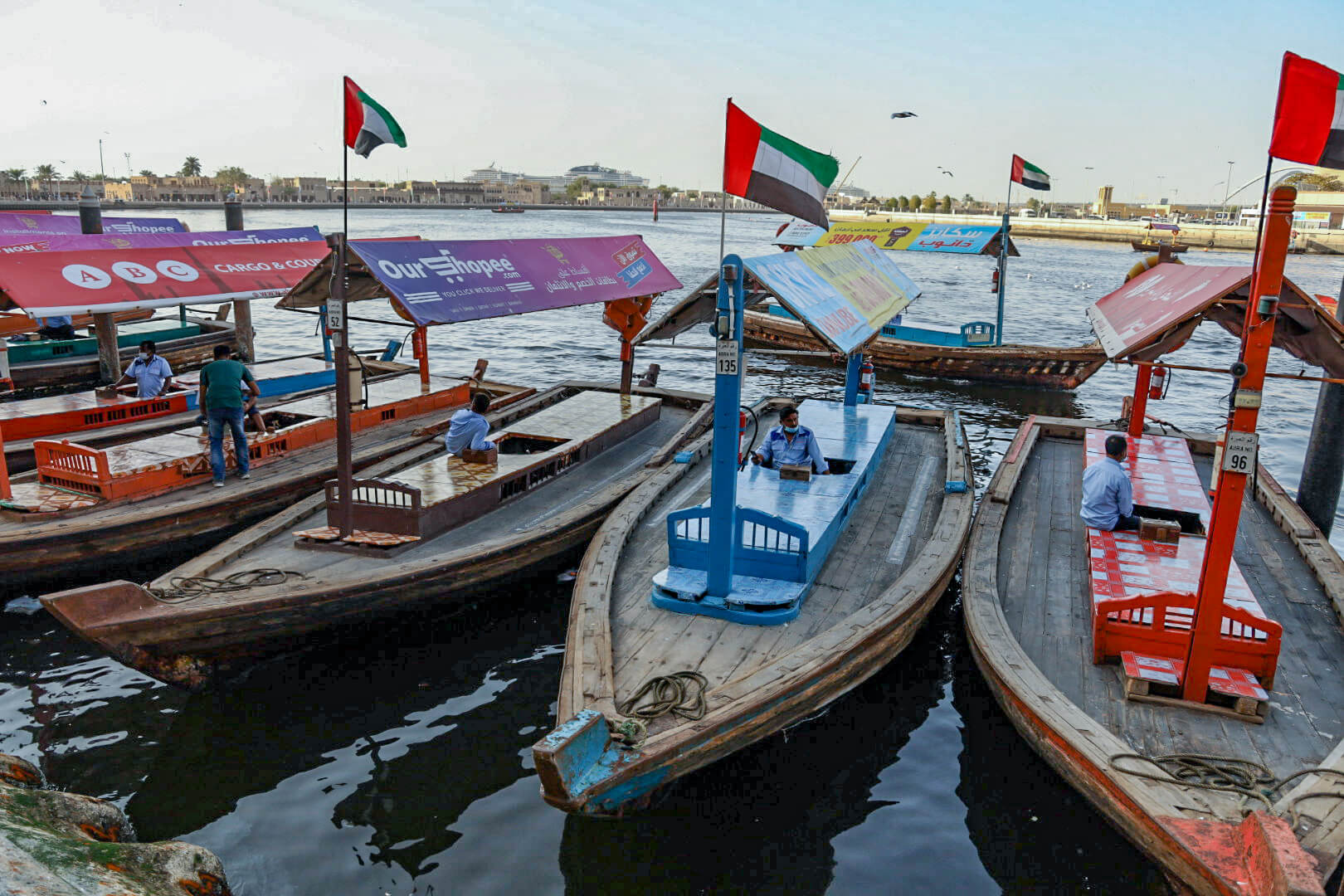 Abra boats lining the Dubai Creek