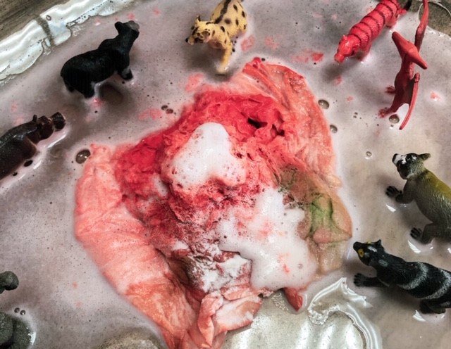 preschool experiments, volcano with baking soda and vinegar