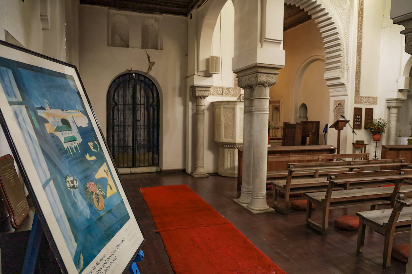 Henri Matisse's famous painting 'Window at Tangier' on display at the St Andrew's Church in Tangier - a must see place to visit for a Tangier itinerary