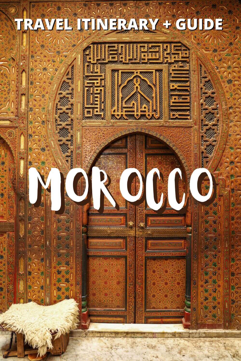 An image of the Zawiya door in Fes, for saving a travel itinerary and guide to Morocco.