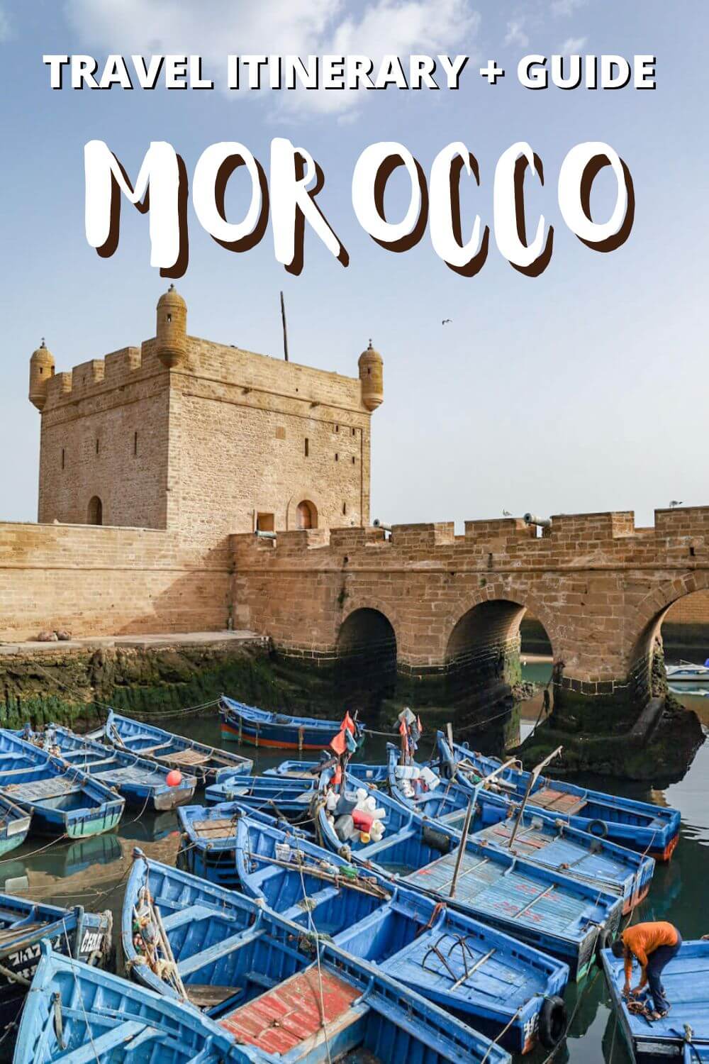 An image of the Essaouira port and boats, for saving a travel itinerary and guide to Morocco.