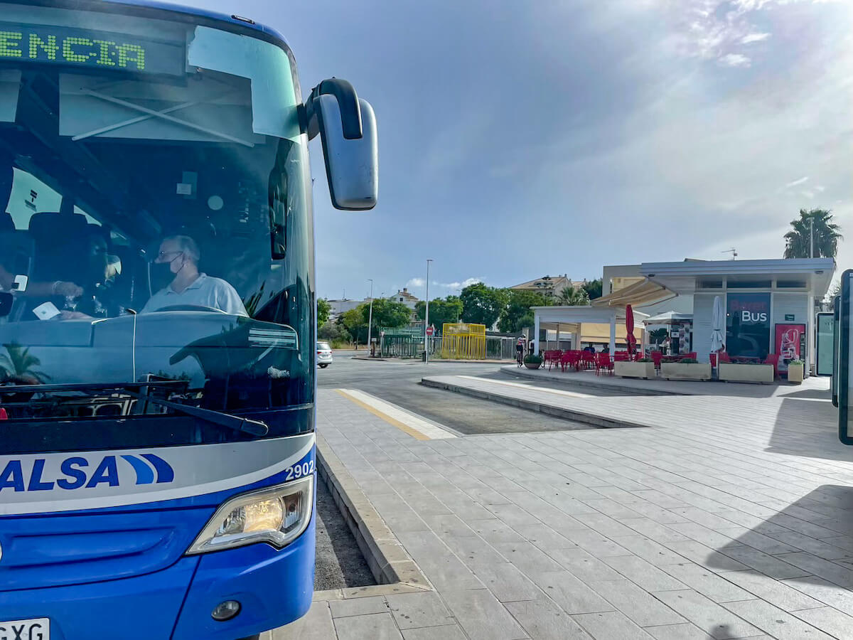 The Alsa Bus parked at the Bus Stop in Javea on its way to Valencia
