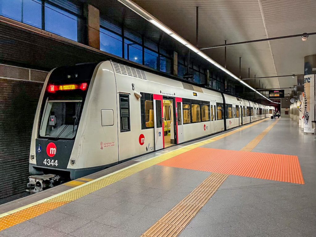 The Metro in Valencia on it's way to the Airport