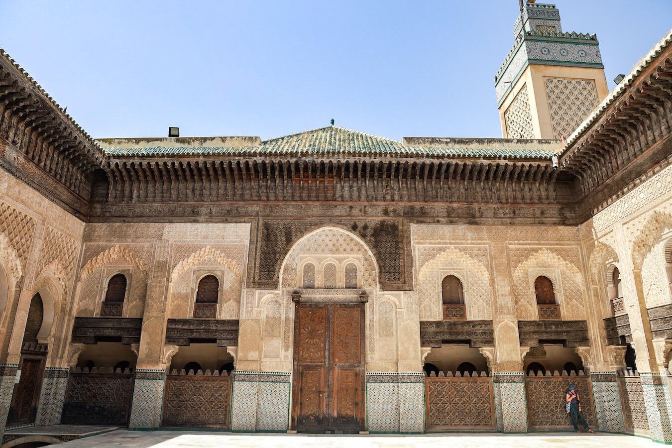 The Bou Inania Madrasa in the Fes Medina photographed while on a guided tour.