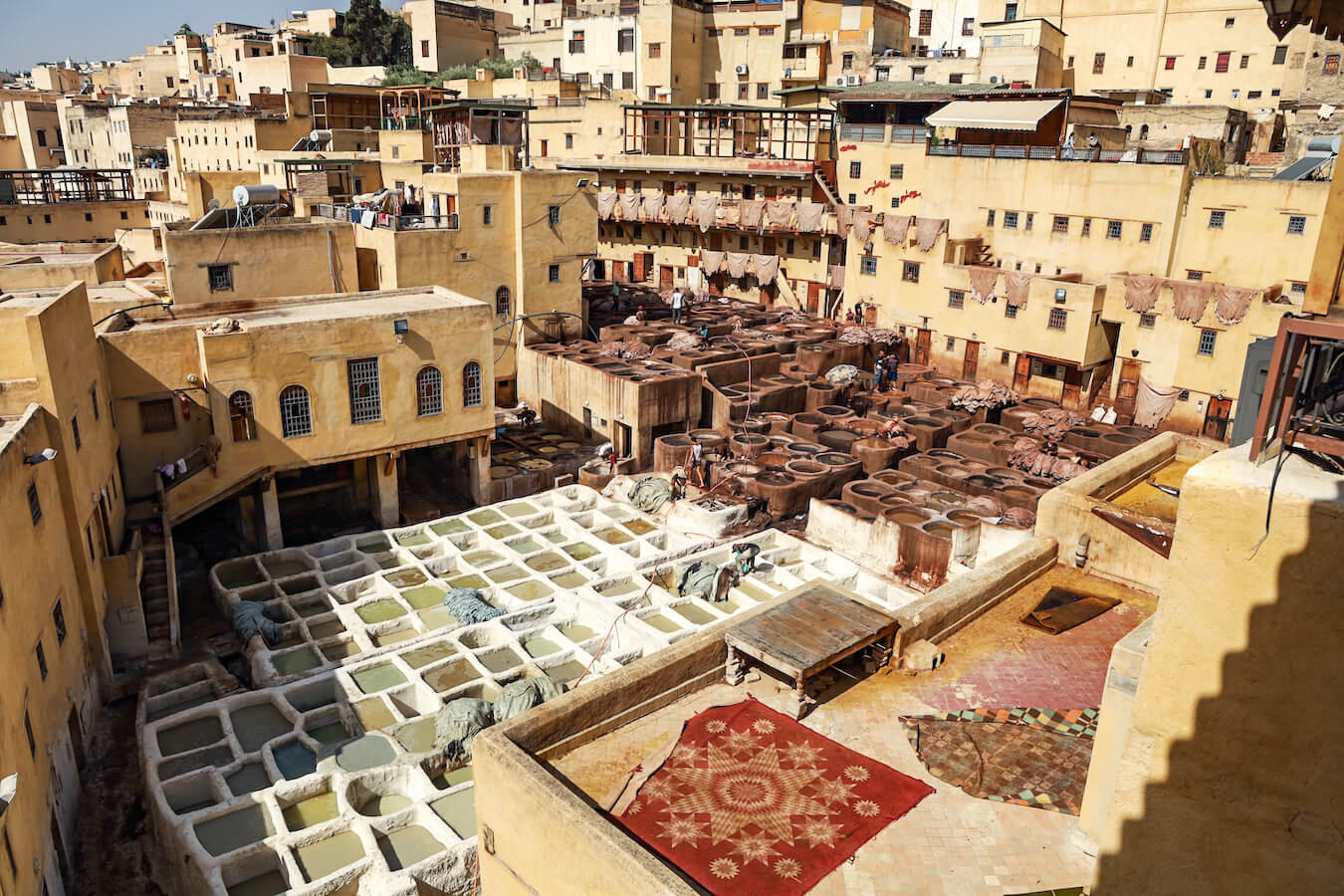 Overlooking the Chouara Tannery in Fes on a guided walking tour. This is a must see on a two days stay in Fes.