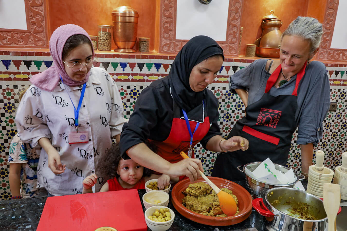 A family take a cooking class in Morocco 
