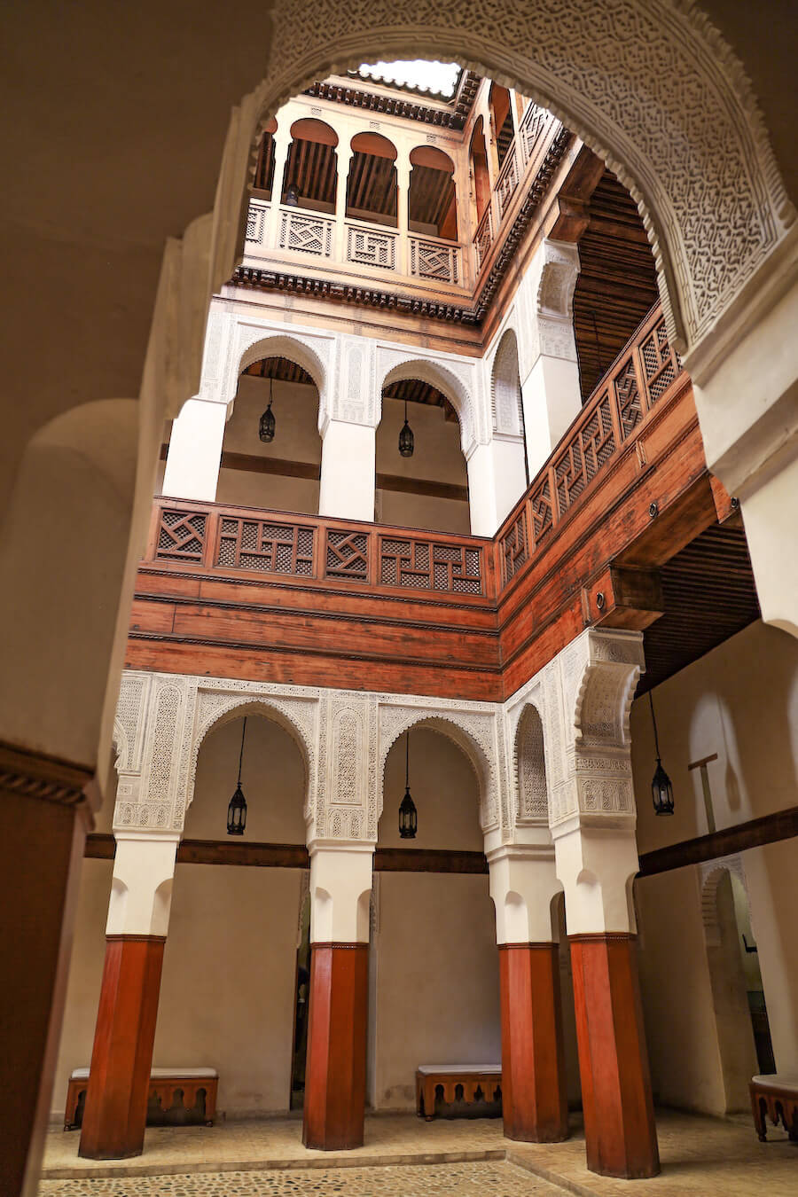 Inside the Nejjarine Fondouk in Fes a popular destination to visit when staying for two days in Fes.