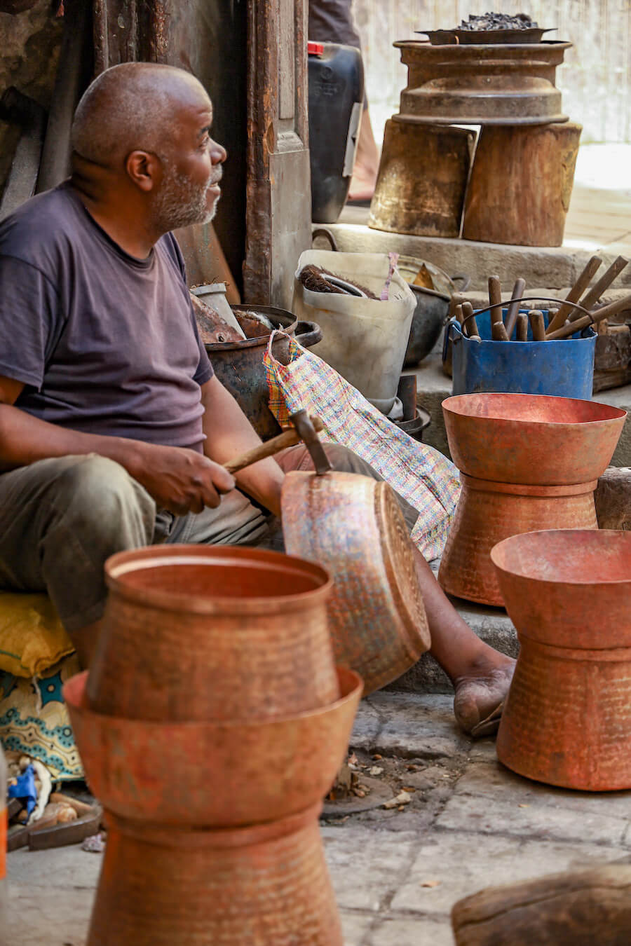 A coppersmith working in Seffarine Square in Fes