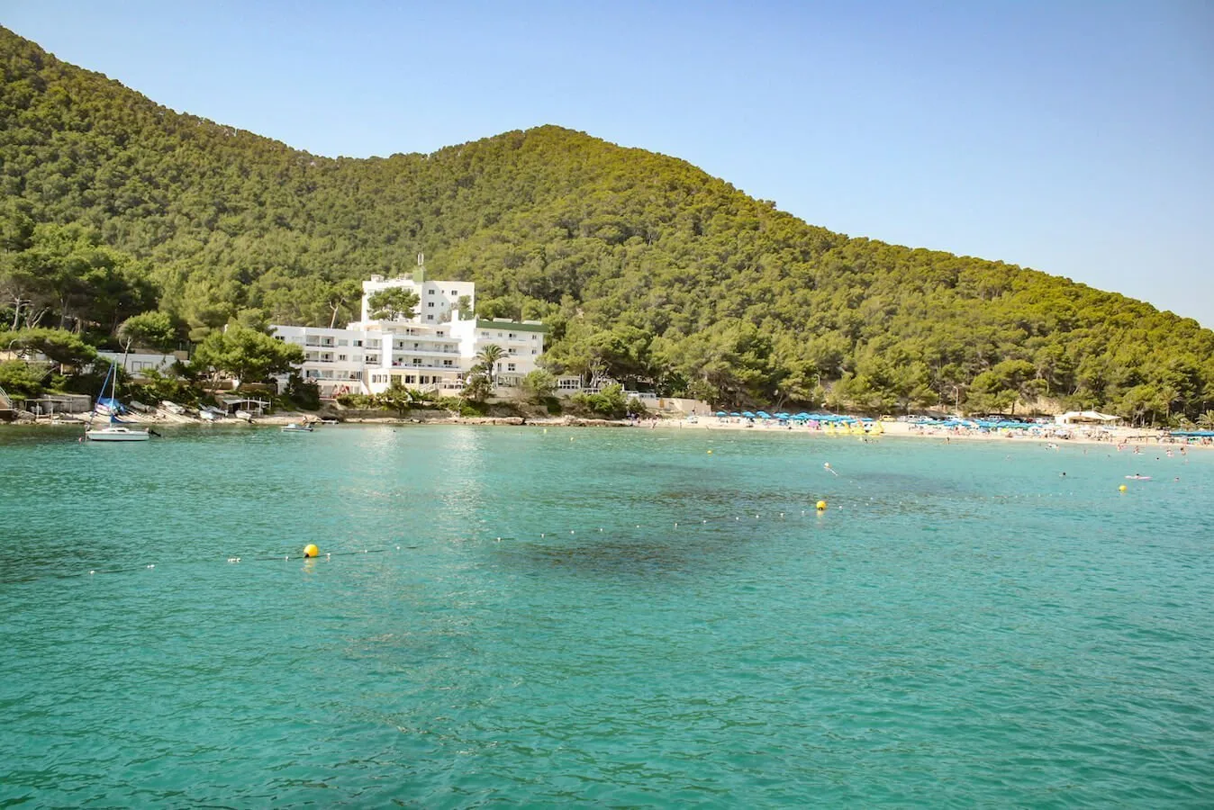 The beautiful beach of Cala Llonga in Ibiza