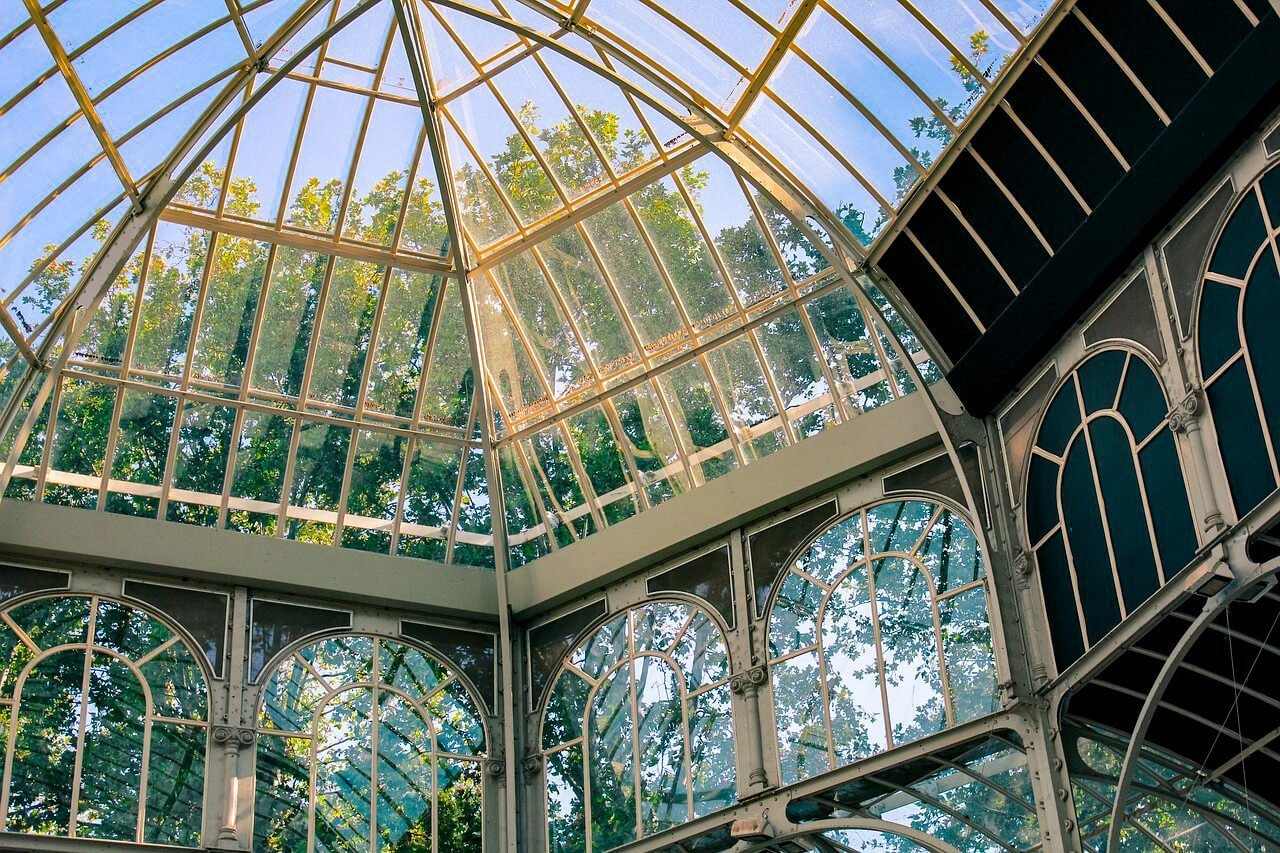 The interior of The Glass Palace in El Retiro Park.