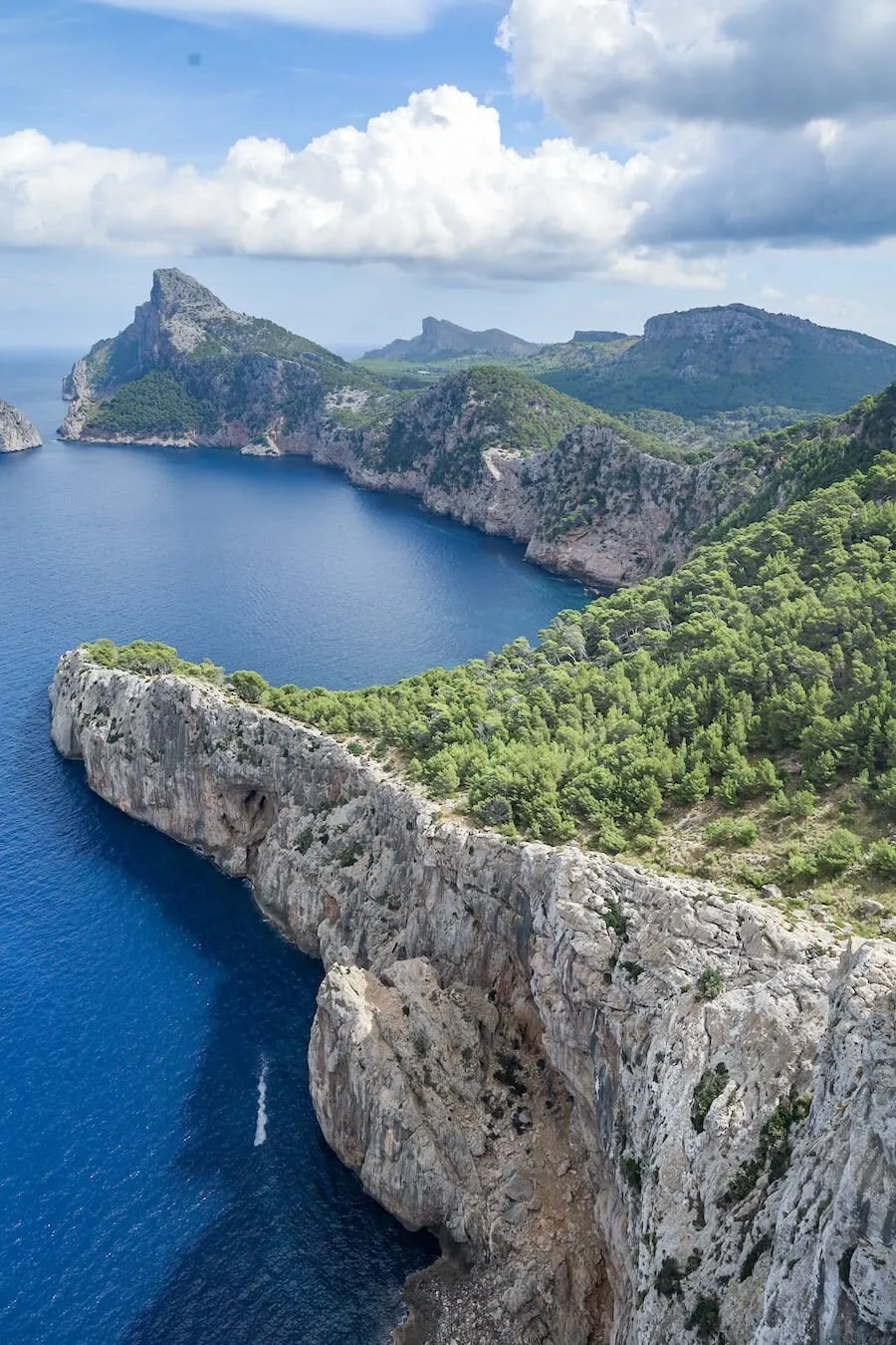 The steep cliffs and views of the far north - Formentor - in Mallorca in Spain. One of the most popular vacation spots.