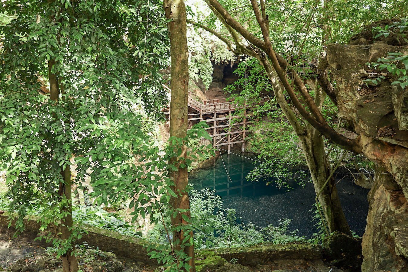View down into the Zaci cenote in Valladolid, Mexico