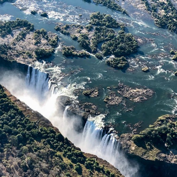 Victoria Falls as seen from above on a helicopter ride and tour