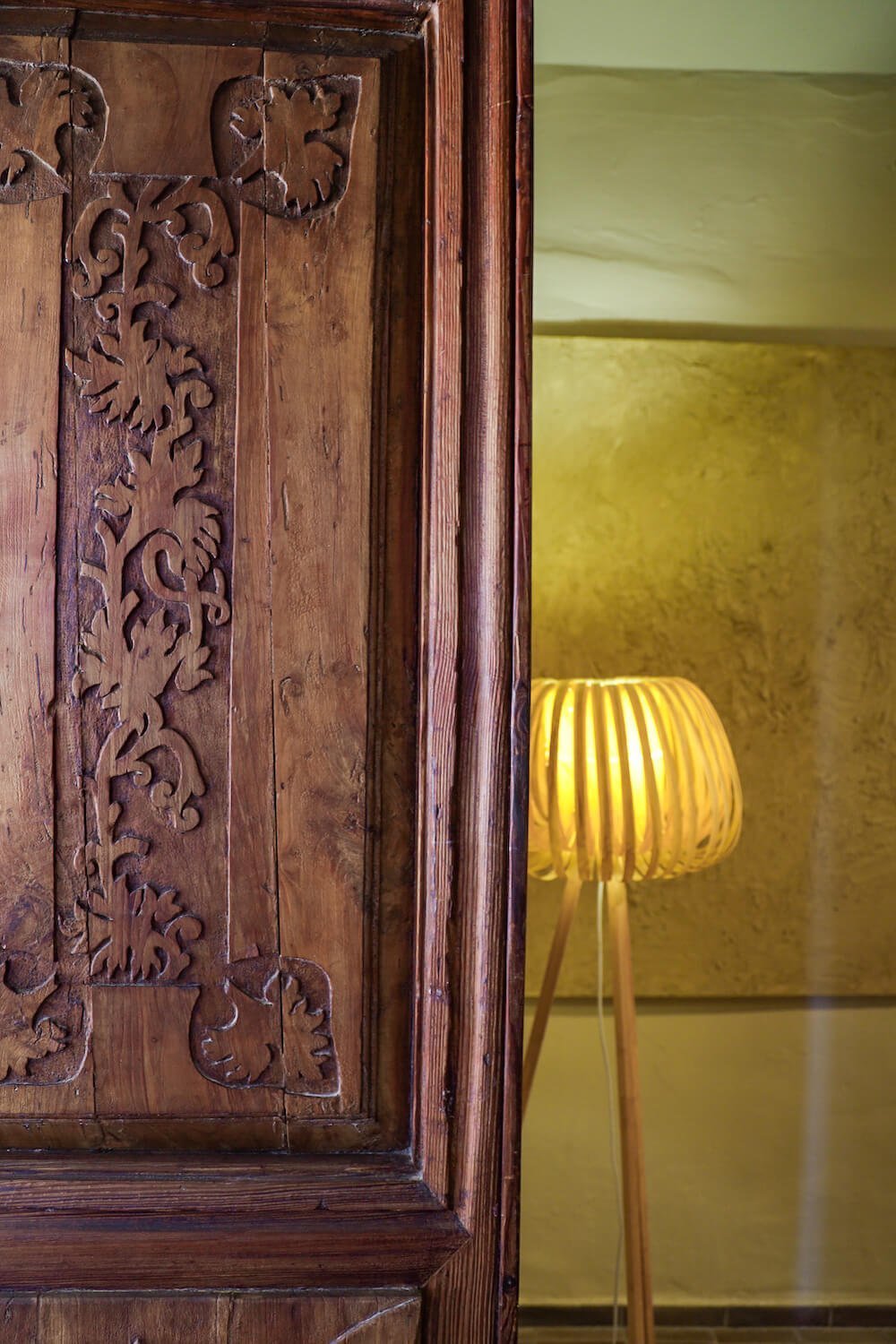 Beautiful door and lampshade in a boutique hotel in Spain