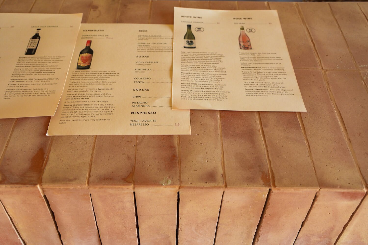 An honesty bar with locally selected wines.