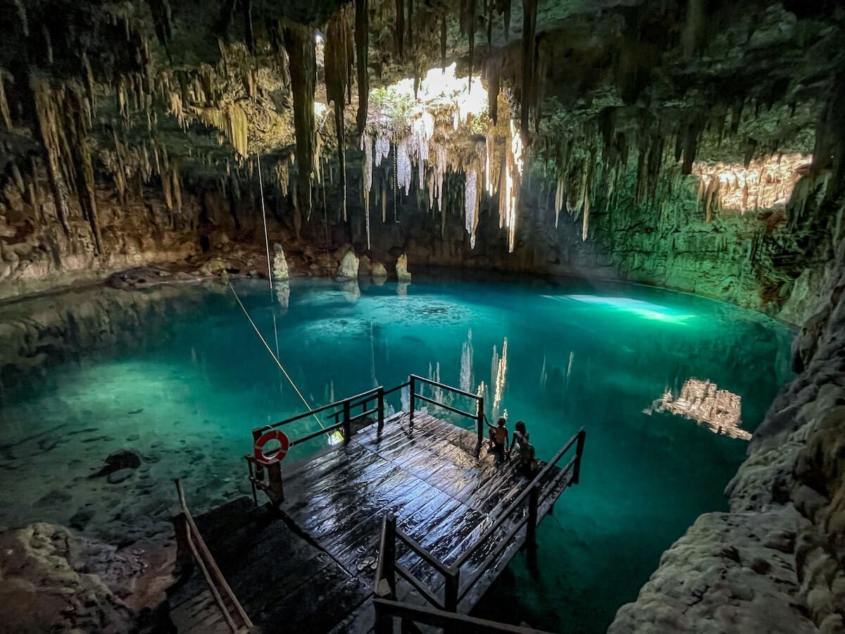 Xcanahaltun cenote near Valladolid with a stalactites and closed vaulted ceiling - one of the best cenotes near Valladolid.