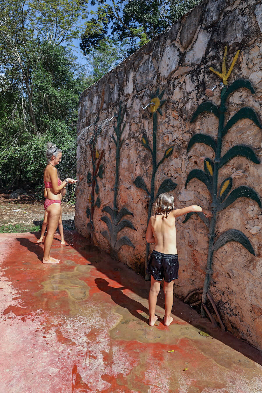 The showers at Xcanahaltun cenote near Valladolid