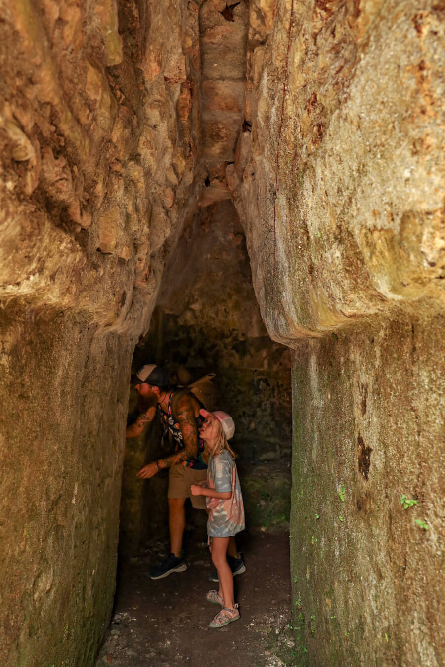 A father and daughter exploring the corridors of the labyrinth 