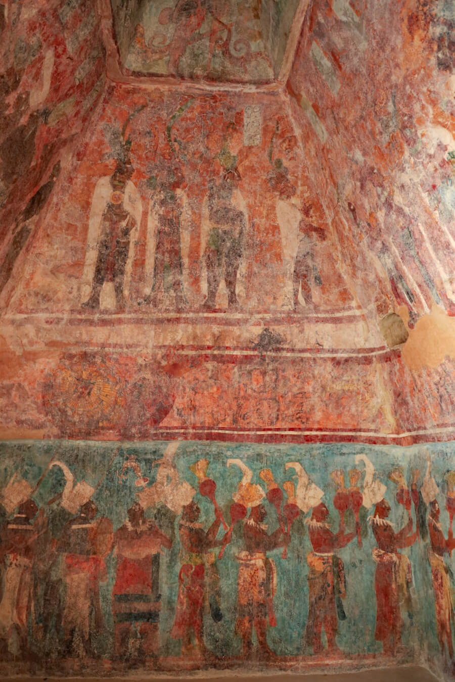The painted frescoes in the Bonampak Ruins