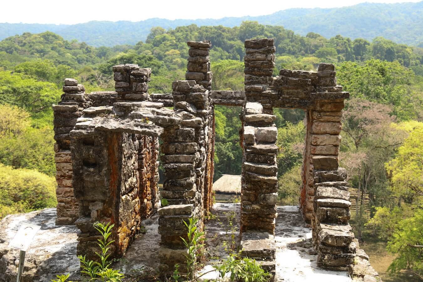 The decoration atop the ruins at Bonampak, with views over the Lacandon Jungle near Palenque