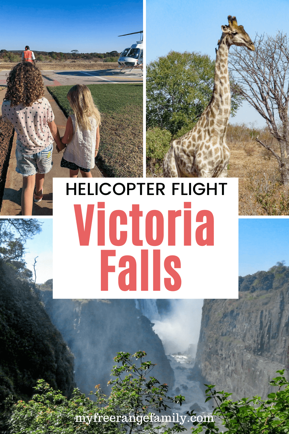 A graphic encouraging readers to save this blog post - helicopter flight of Victoria Falls.