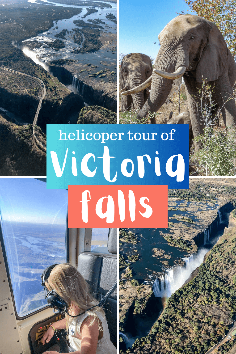 A graphic encouraging readers to save this blog post - helicopter tour of Victoria Falls.