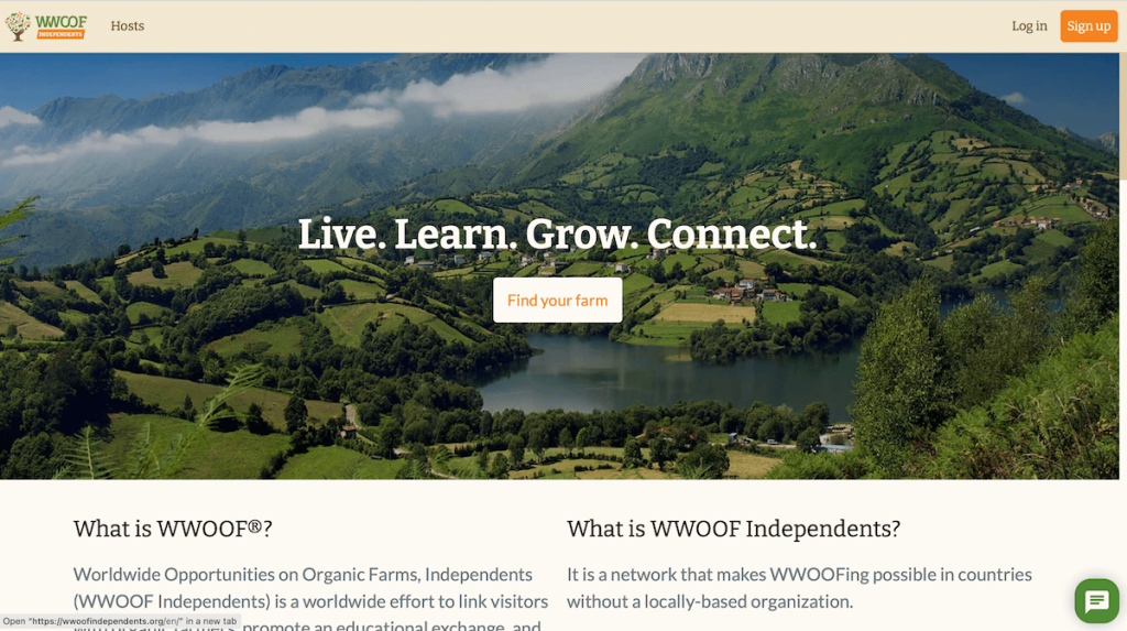 WWOOF website screenshot.
